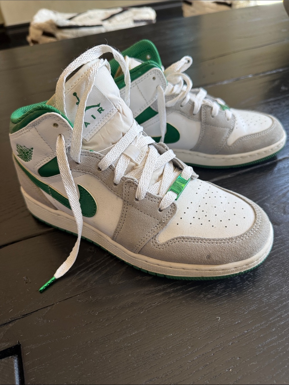 Jordan Kids Mid-Top Sneakers - White, Gray & Green